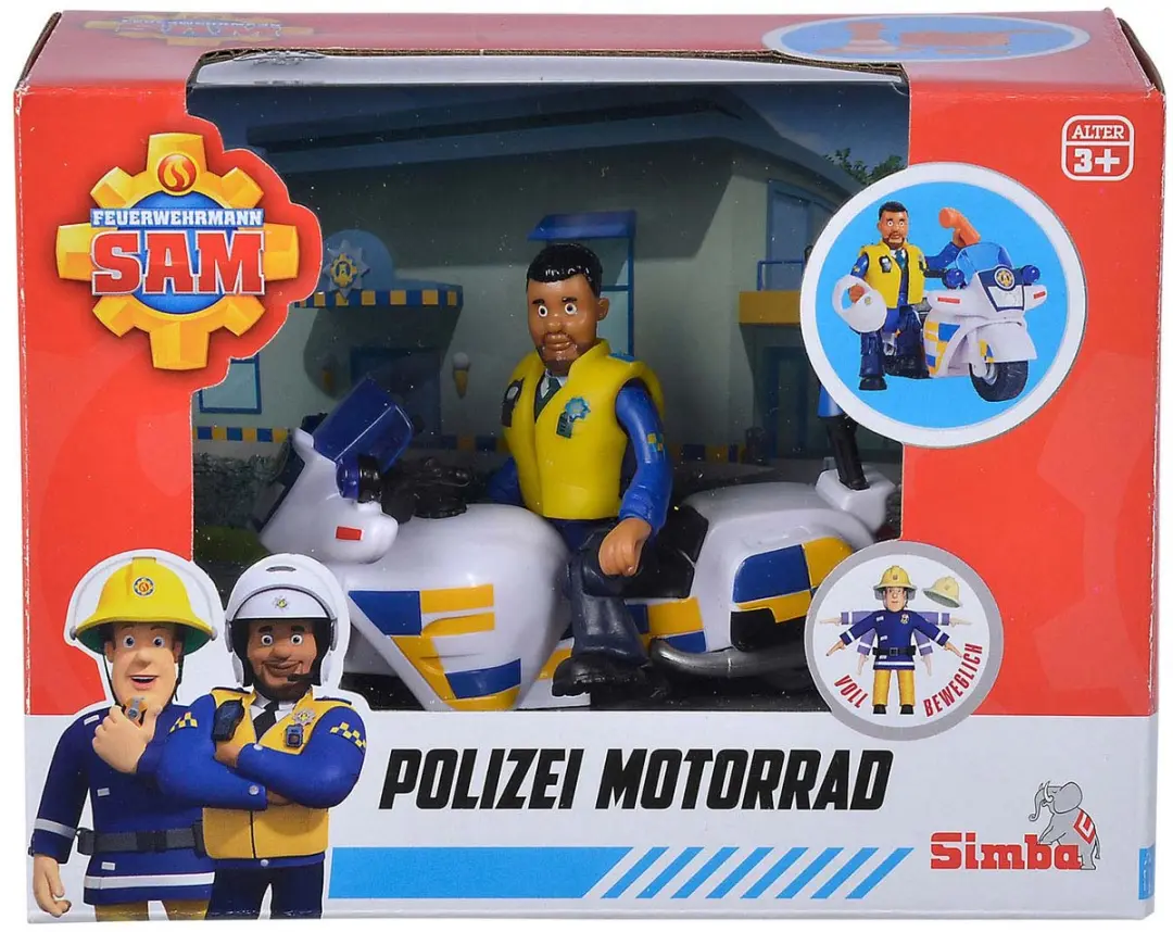 Simba Brandweerman Sam Politiemotorfiets met Figuur - afbeelding 3 van 6
