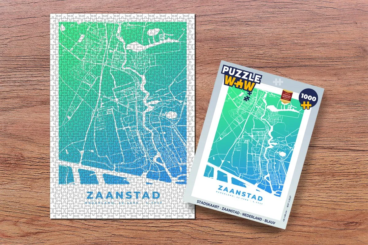 PuzzleWow Stadskaart Zaanstad Legpuzzel 1000 Stuks - Multicolor