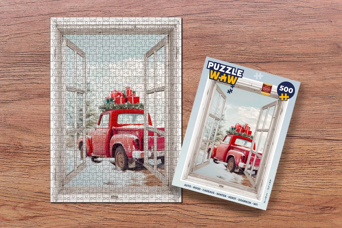PuzzleWow Auto Kerstpuzzel 500 Stuks - Rood/Wit