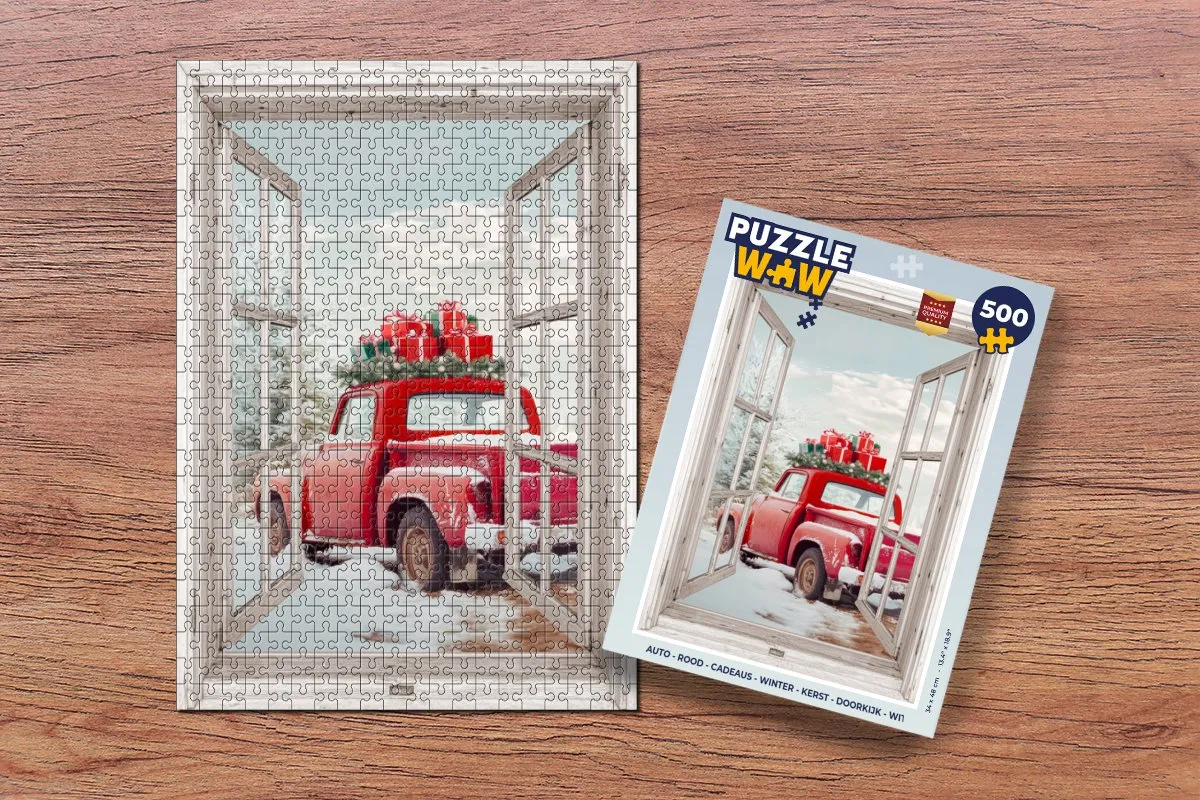 PuzzleWow Auto Kerstpuzzel 500 Stuks - Rood/Wit