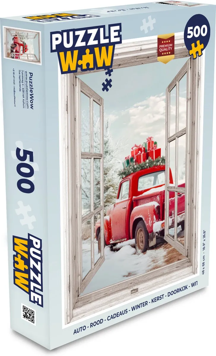 PuzzleWow Auto Kerstpuzzel 500 Stuks - Rood/Wit