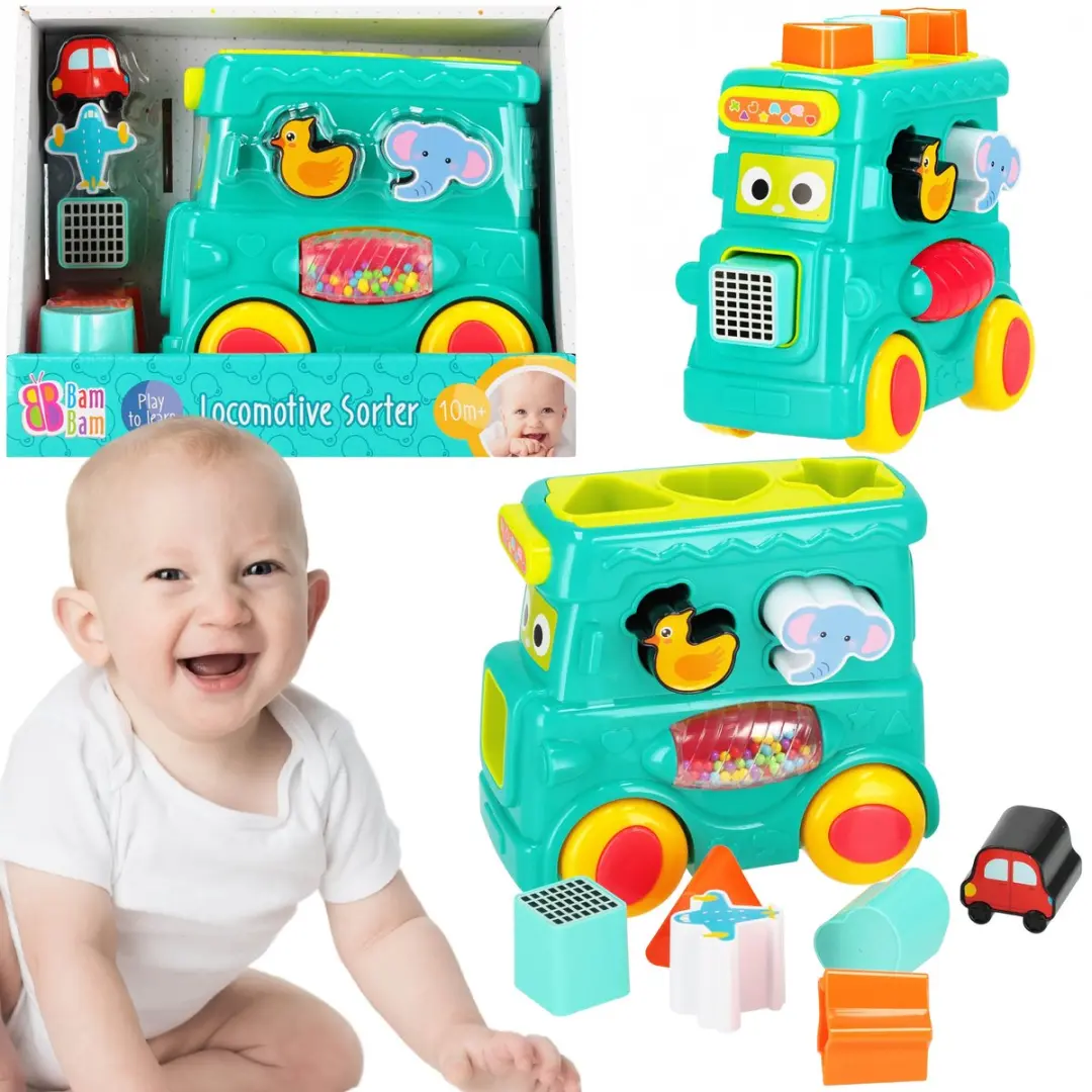 Bam Bam INTERACTIEVE locomotief, speelgoed TREIN, babysorteerder, sensorisch spe