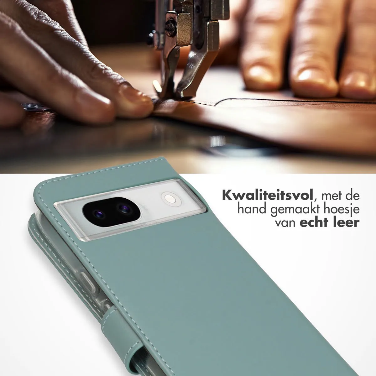 Selencia Hoesje Google Pixel 8a - Echt Lederen Bookcase Lichtblauw