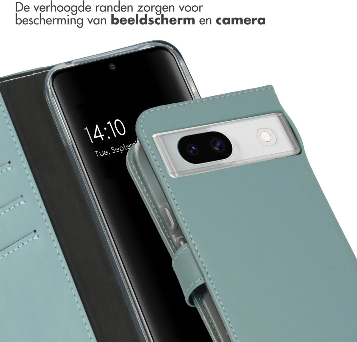 Selencia Hoesje Google Pixel 8a - Echt Lederen Bookcase Lichtblauw