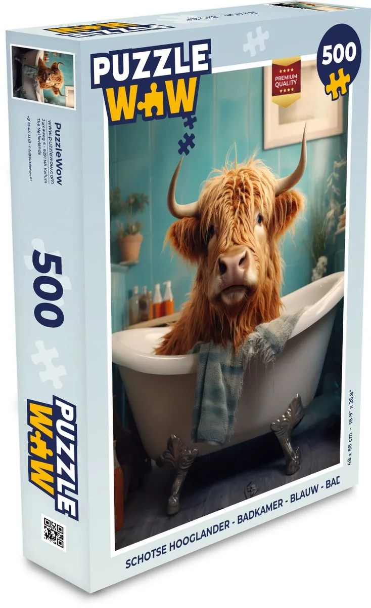 PuzzleWow Schotse Hooglander Puzzle 500 Stuks - Blauw