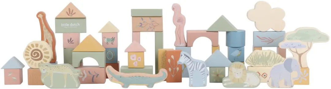 Little Dutch Bouwblokken Safari Friends - 50 Stuks - Multicolor