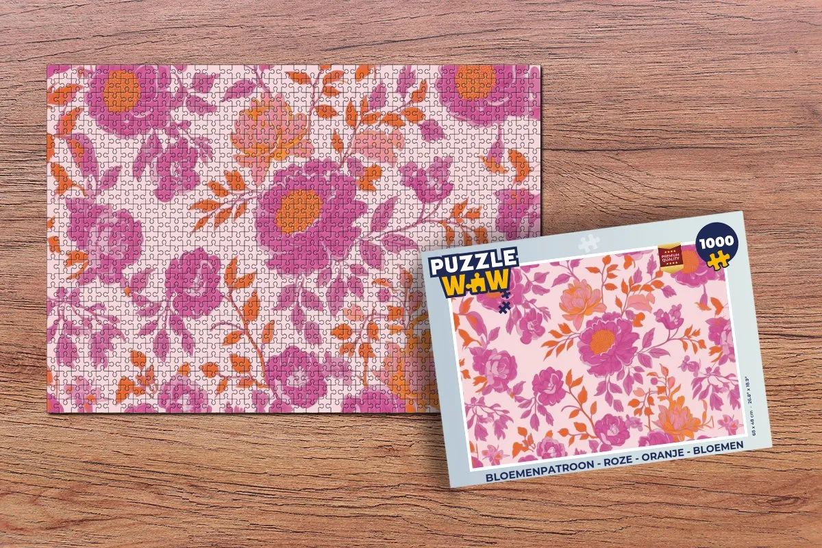 PuzzleWow Bloemenpatroon Legpuzzel 1000 Stuks - Roze Oranje
