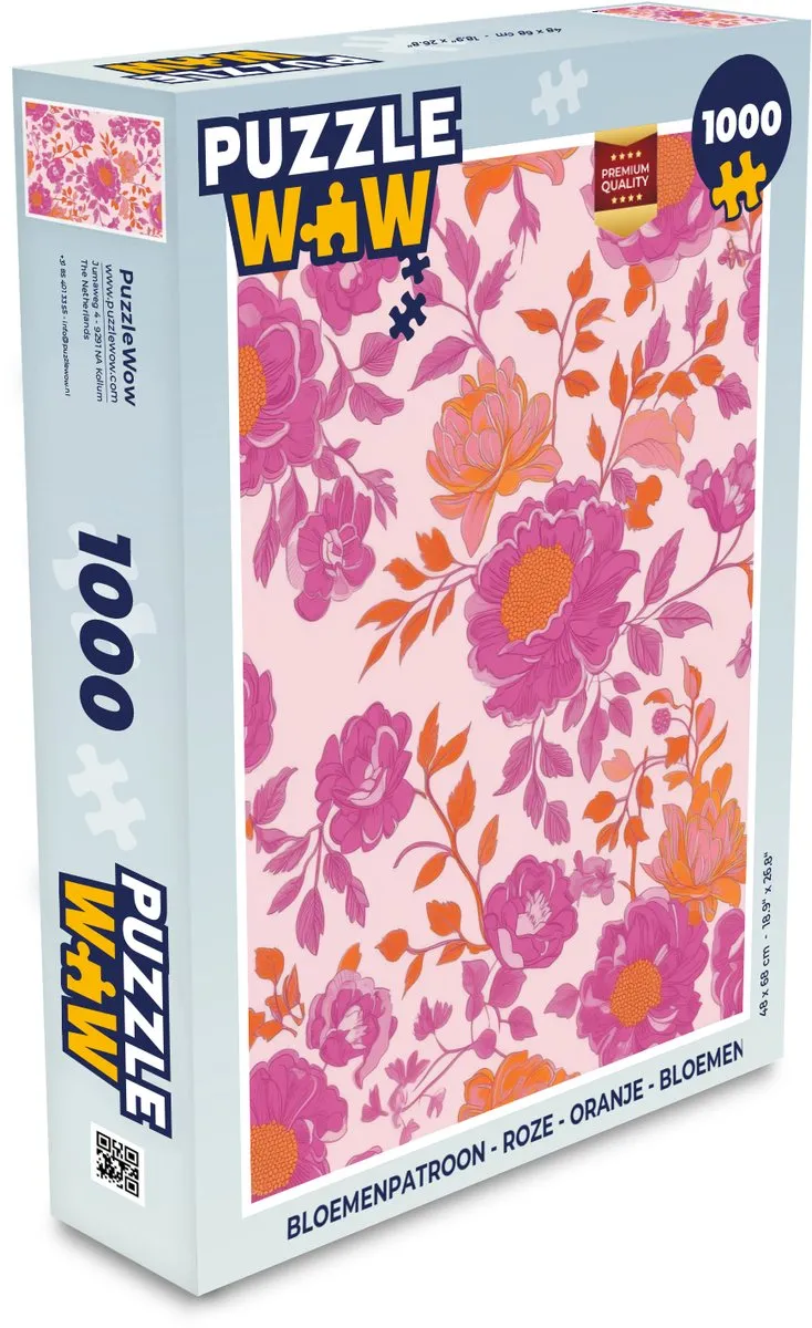 PuzzleWow Bloemenpatroon Legpuzzel 1000 Stuks - Roze Oranje