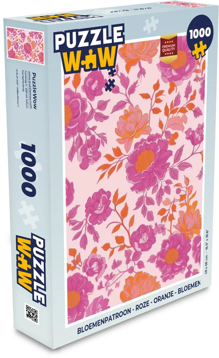 PuzzleWow Bloemenpatroon Legpuzzel 1000 Stuks - Roze Oranje
