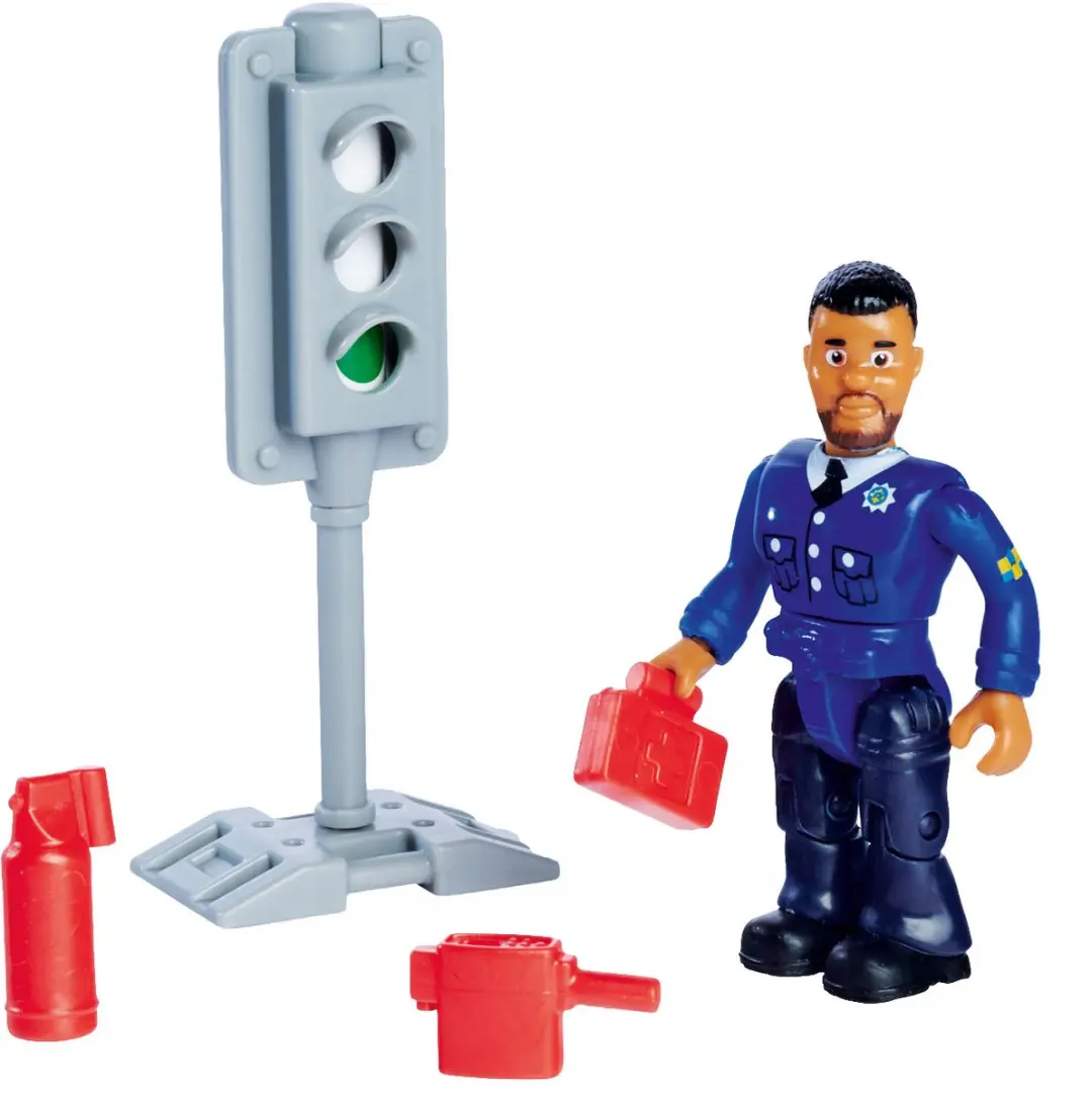 Simba Brandweerman Sam politieauto speelgoed met speelfiguur Malcolm.
