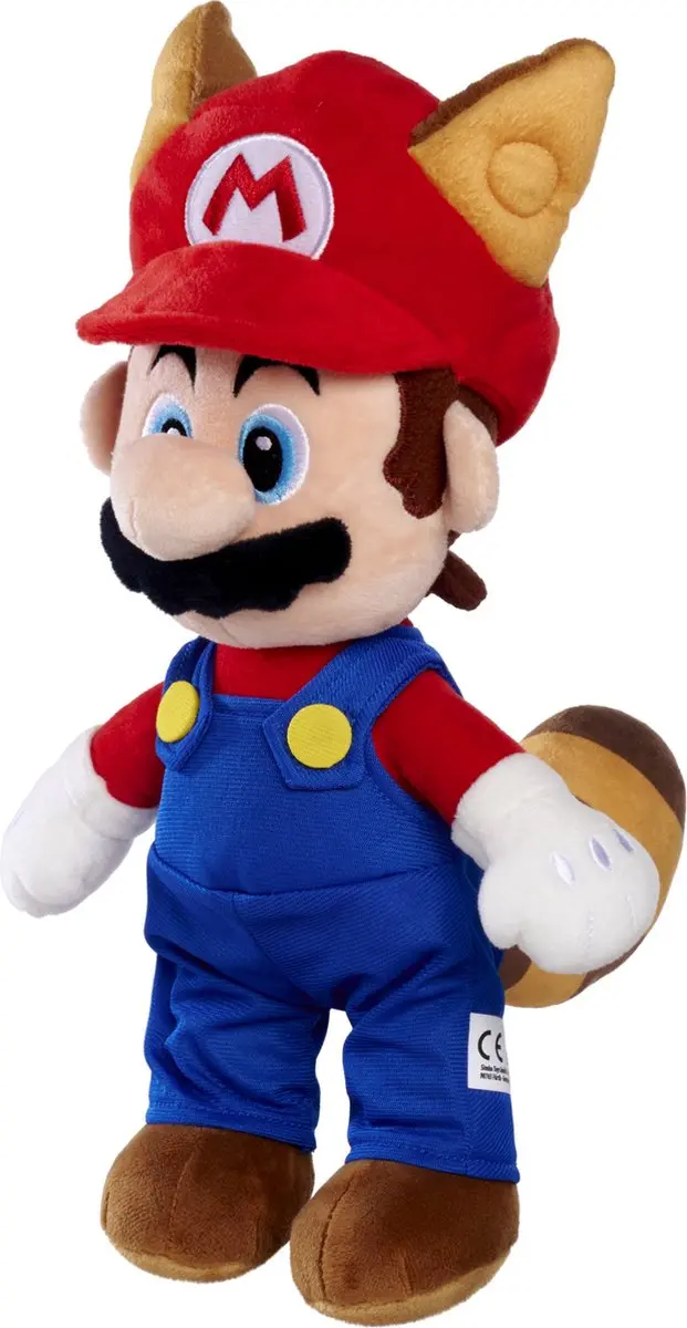 Simba Super Mario Racoon Wasbeer Knuffel 30cm - Rood/Blauw/Roze