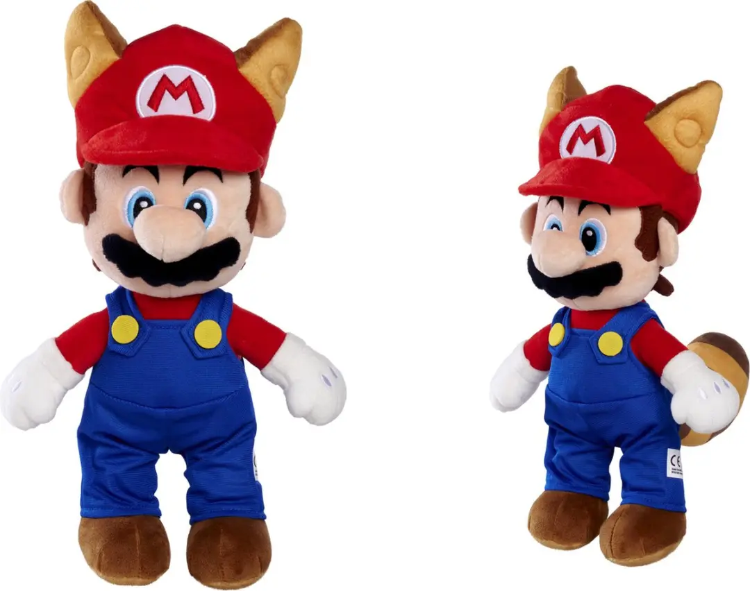 Simba Super Mario Racoon Wasbeer Knuffel 30cm - Rood/Blauw/Roze