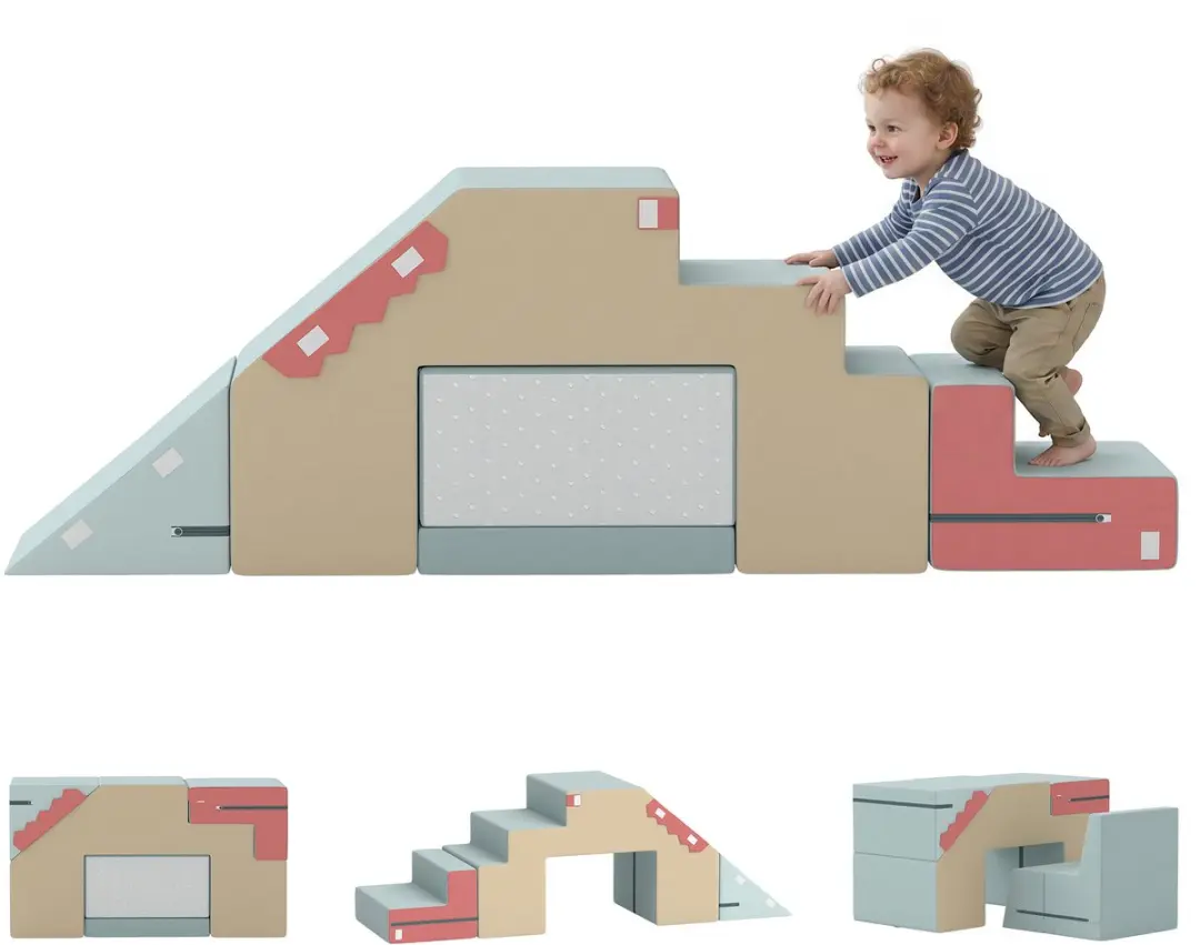 AIYAPLAY Kids Soft Play Set-Samt, PU-Schaum-79L x 39B x 44H cm-Mehrfarbig