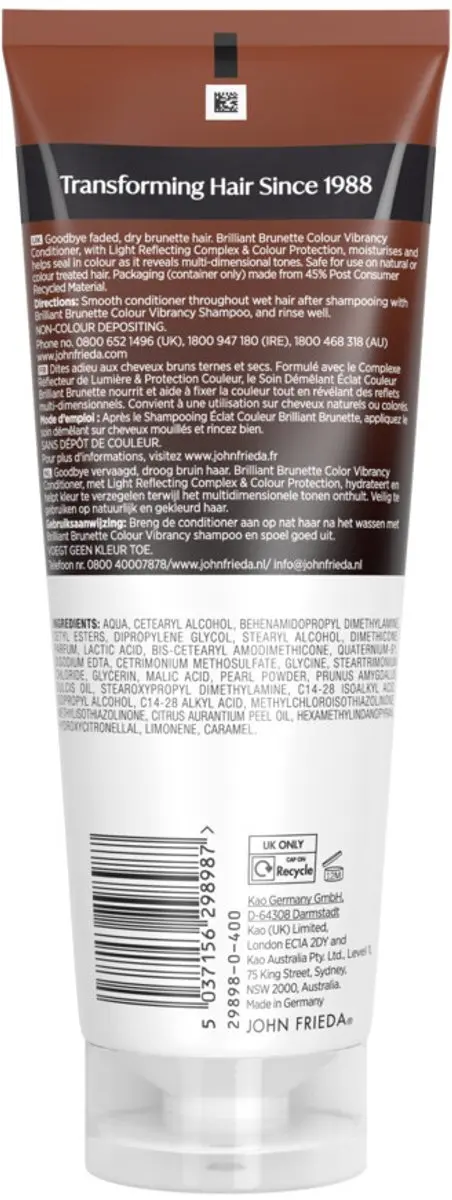 John Frieda Brilliant Brunette Conditioner 3x250ml
