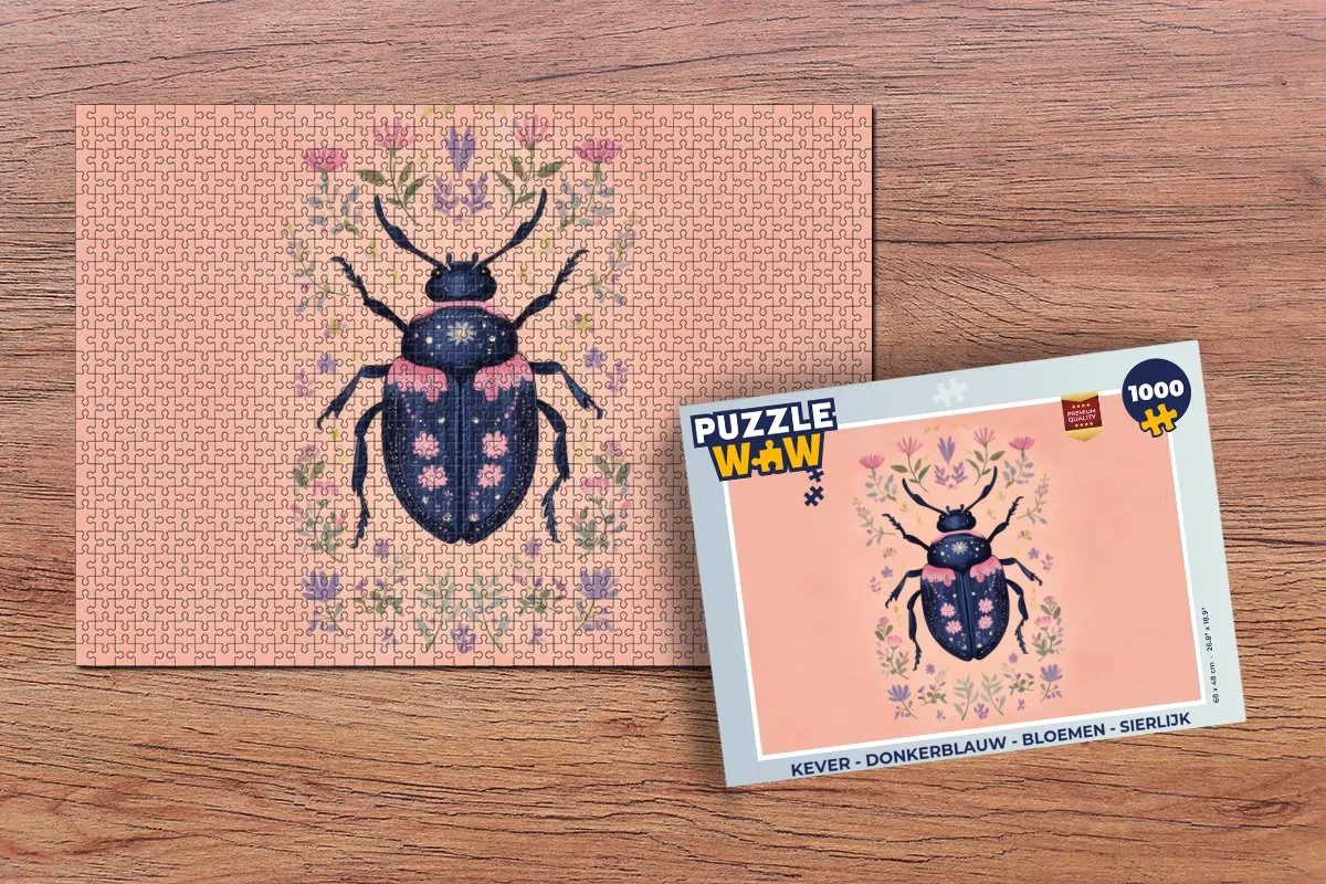 PuzzleWow Kever Bloemen Legpuzzel 1000 Stuks - Donkerblauw