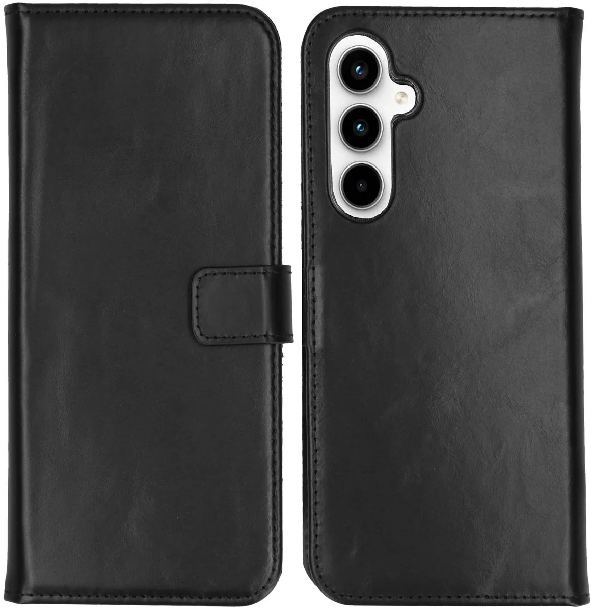 Selencia Hoesje Samsung Galaxy A55 - Echt Lederen Bookcase 3 Stuks - Zwart