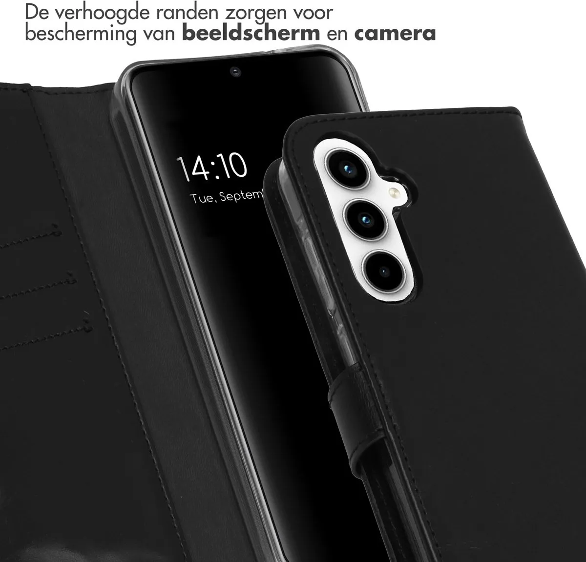 Selencia Hoesje Samsung Galaxy A55 - Echt Lederen Bookcase 3 Stuks - Zwart