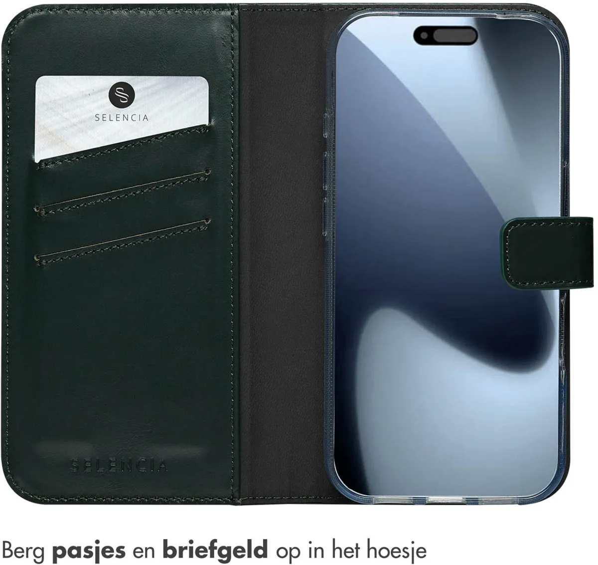Selencia Hoesje iPhone 17 Pro - Groen Leder - 3 Pasjes