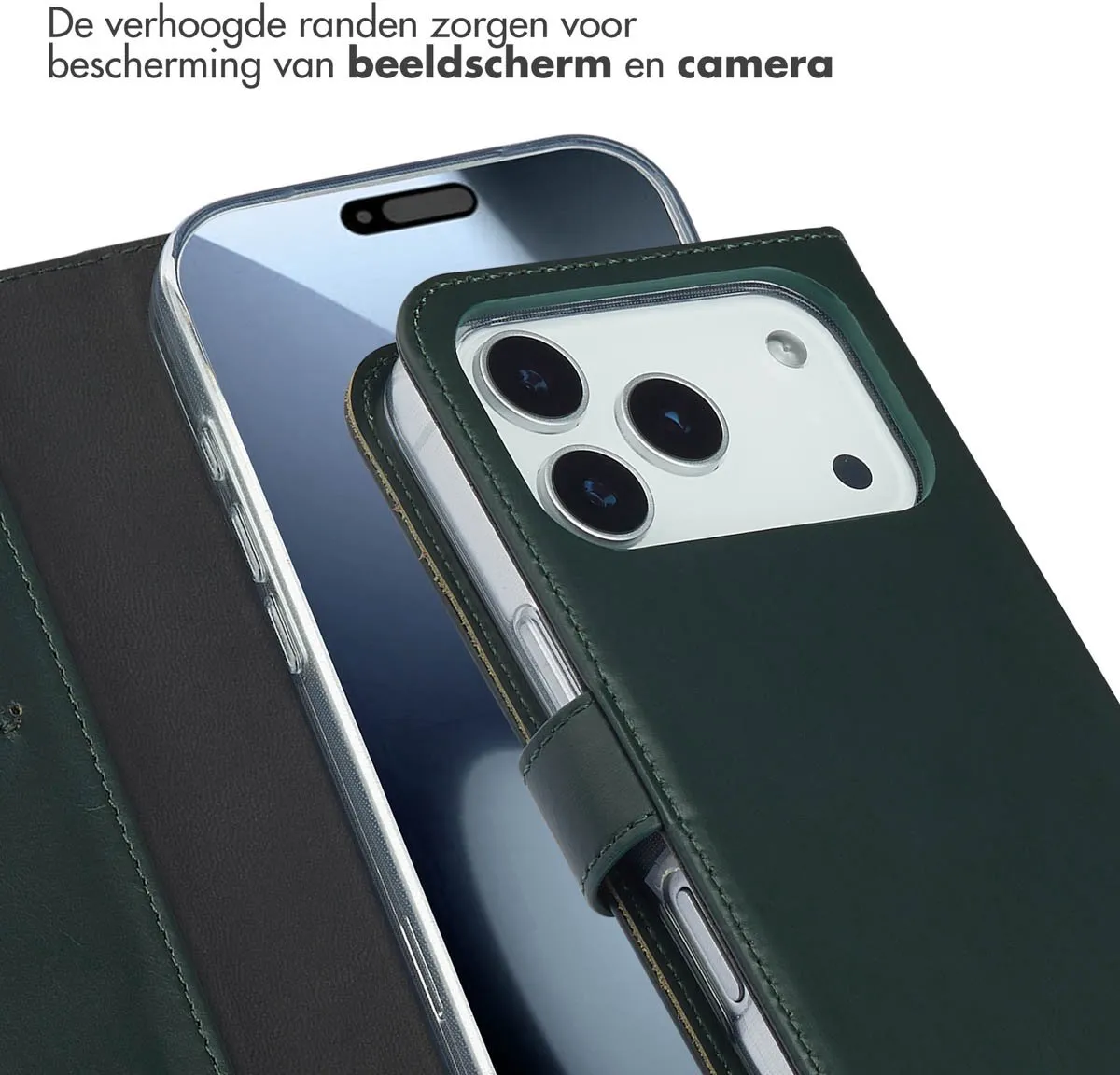 Selencia Hoesje iPhone 17 Pro - Groen Leder - 3 Pasjes