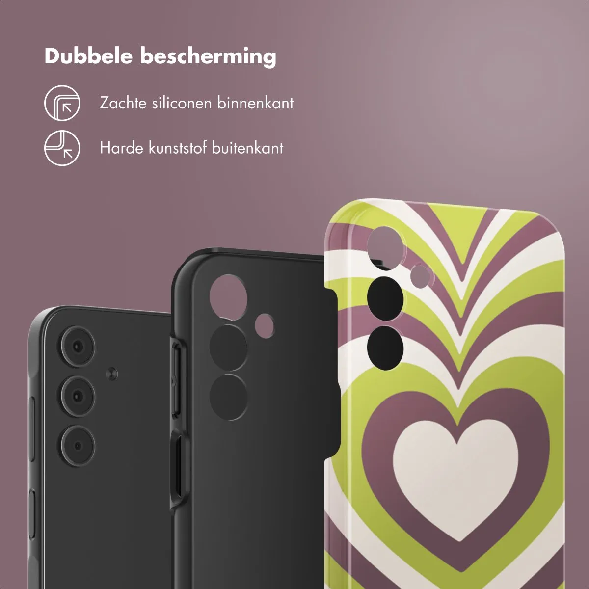 Selencia Hoesje Samsung Galaxy A15 Double Hearts Plum Fern