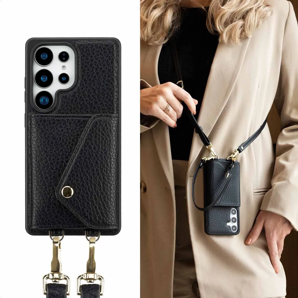 Selencia Hoesje Samsung Galaxy S25 Ultra - Koordhoes met pashouder - Zwart