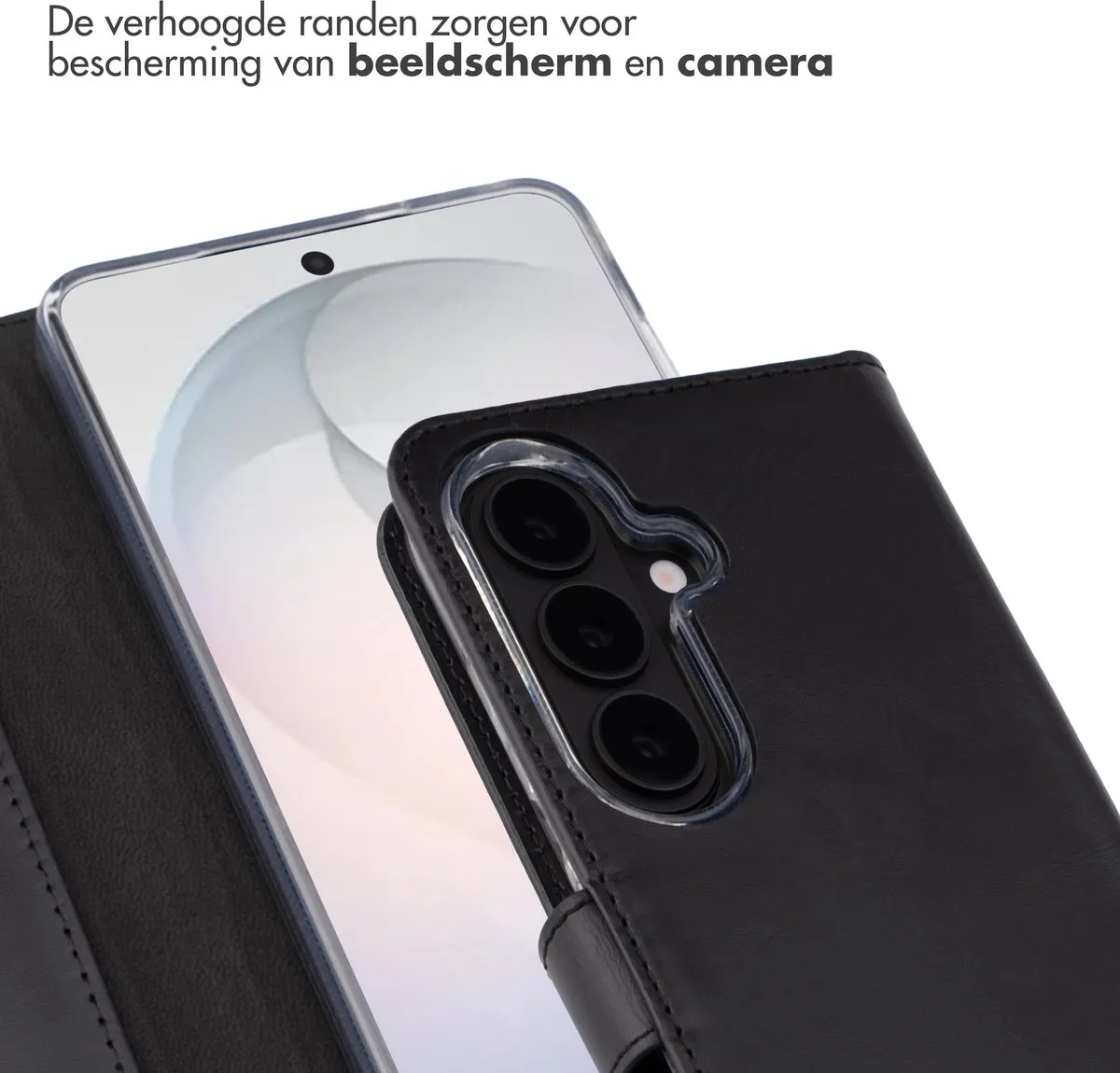 Selencia Hoesje Samsung Galaxy S26 - Echt Lederen Bookcase 3 Pasjes - Zwart