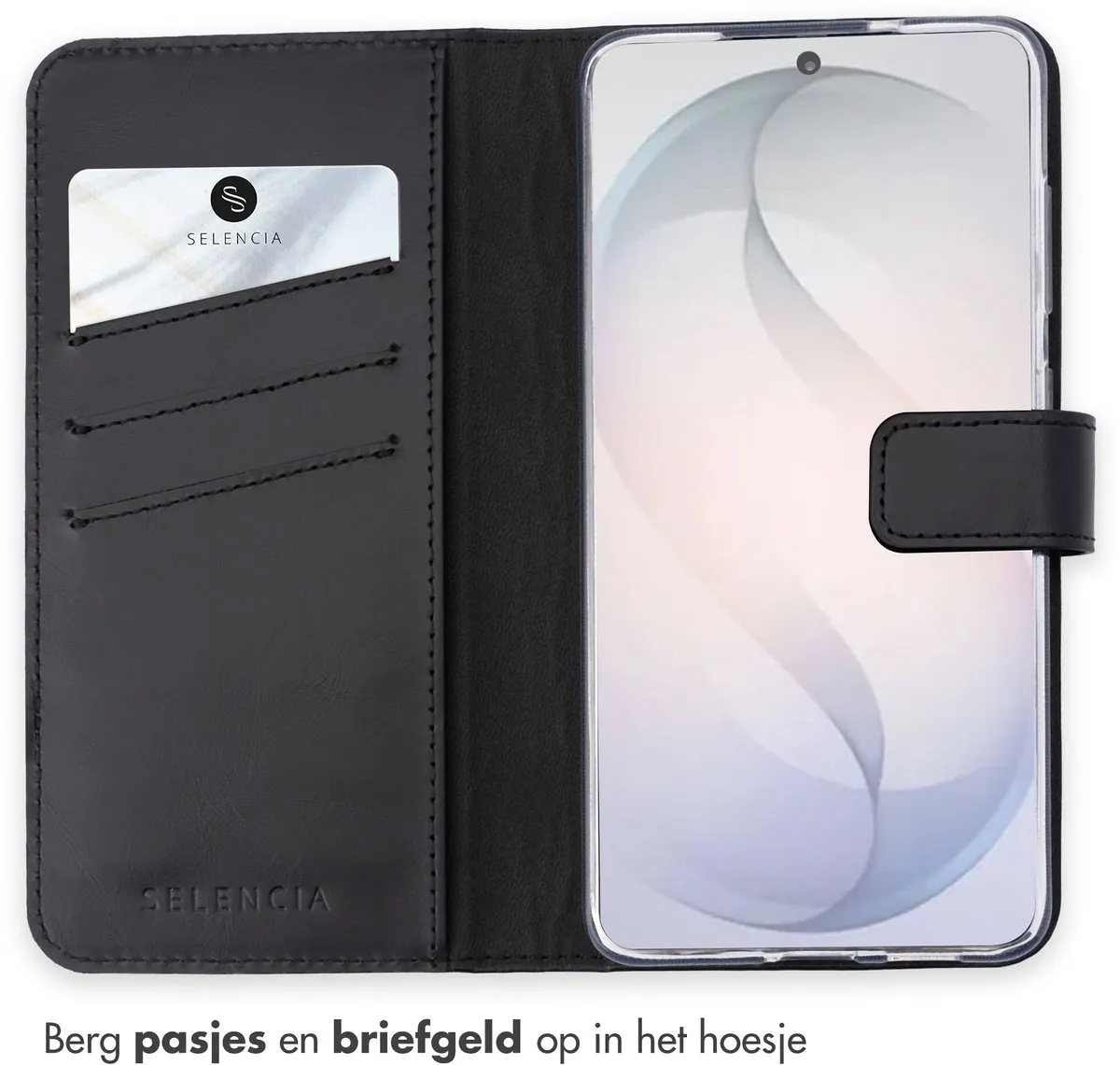Selencia Hoesje Samsung Galaxy S26 - Echt Lederen Bookcase 3 Pasjes - Zwart