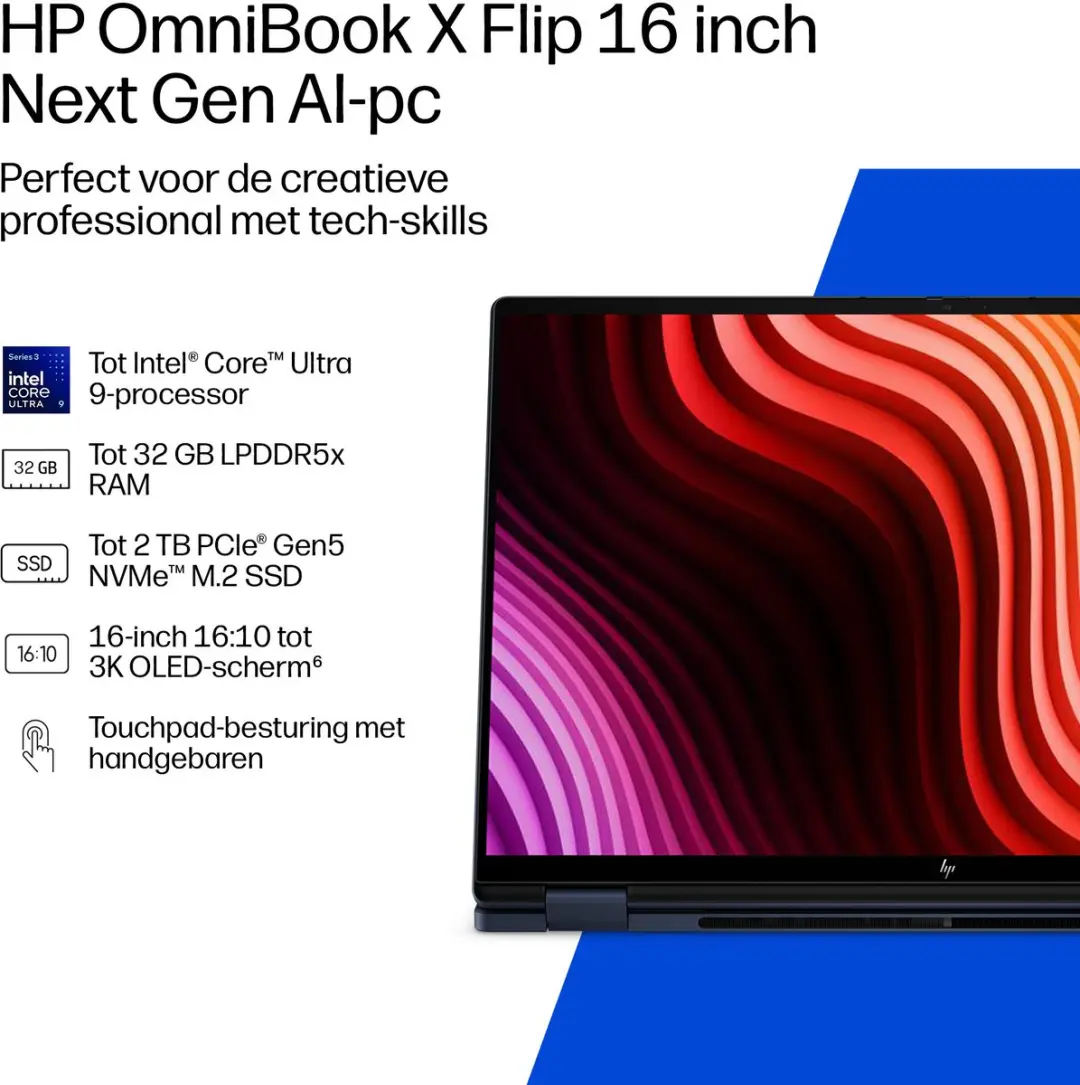 HP OmniBook X Flip 2-in-1 16-cb0636ndx Laptop - 32GB RAM 1TB SSD - Blauw