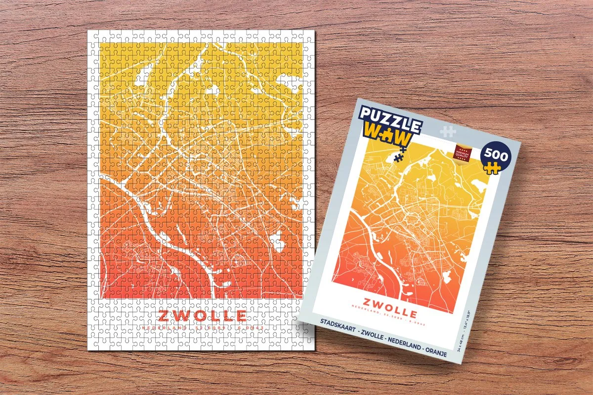 PuzzleWow Stadskaart Zwolle Legpuzzel 500 Stuks - Multicolor