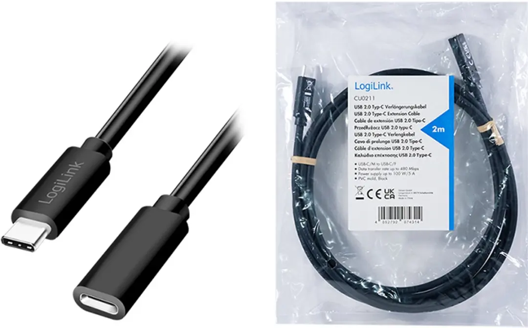 Logilink USB-C Kabel CU0211 USB 2.0 - 2m - Zwart - afbeelding 4 van 5