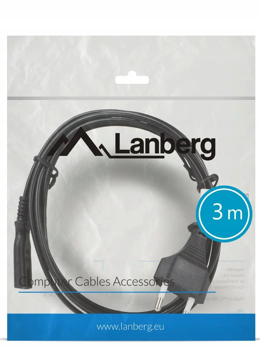 Lanberg Stroomkabel 3m IEC C13 Schuko Zwart VDE Certificaat