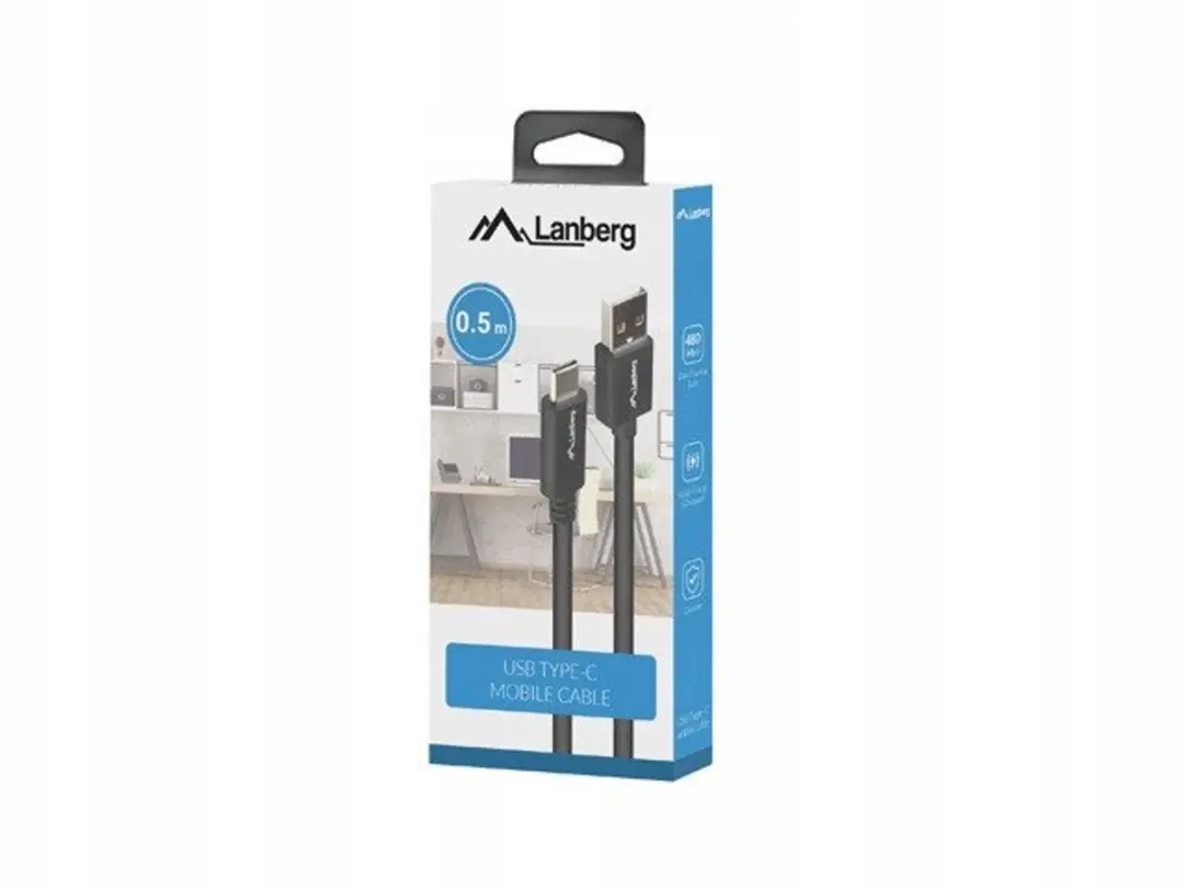 Lanberg CA-USBO-15CU-0005-BK USB-kabel A naar C - 0,5m - Zwart - afbeelding 2 van 5