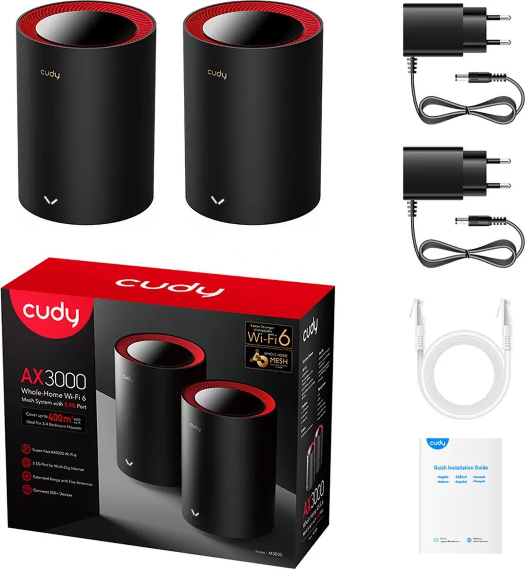 Cudy M3000 Wi-Fi 6 Repeater 2 Stuks - Zwart