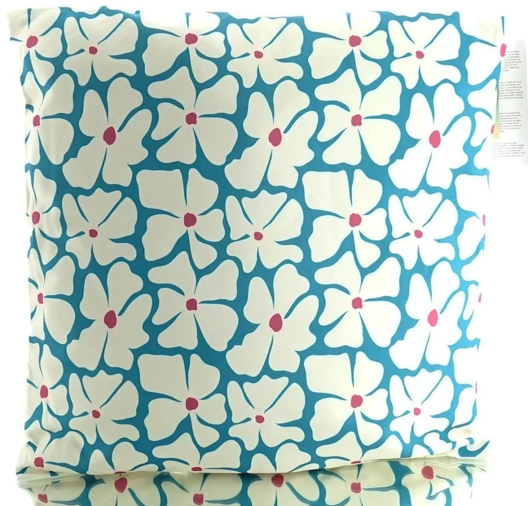 Kaemingk Kussen Outdoor petrolblauw met bloemen 45 x 45 cm