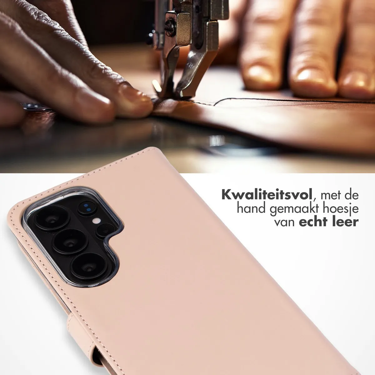 Selencia Hoesje Samsung Galaxy S26 Ultra - Echt Lederen Bookcase Lichtroze