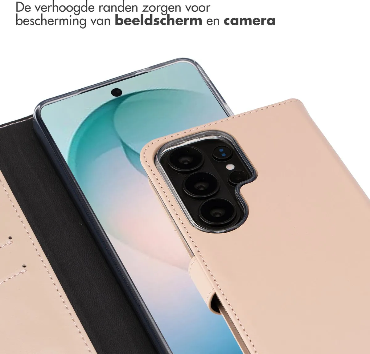 Selencia Hoesje Samsung Galaxy S26 Ultra - Echt Lederen Bookcase Lichtroze