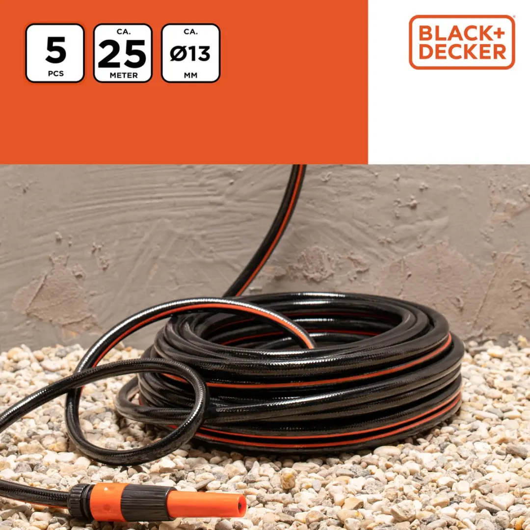 BLACK+DECKER Tuinslangset 25m - 5 Stuks - 6 Bar - Zwart/Oranje - afbeelding 6 van 6