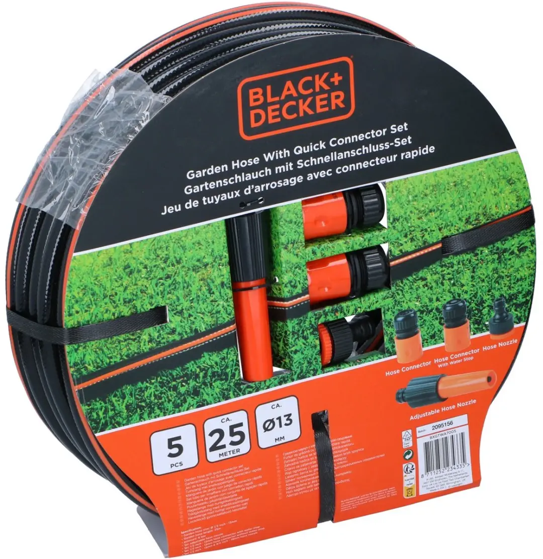 BLACK+DECKER Tuinslangset 25m - 5 Stuks - 6 Bar - Zwart/Oranje - afbeelding 2 van 6
