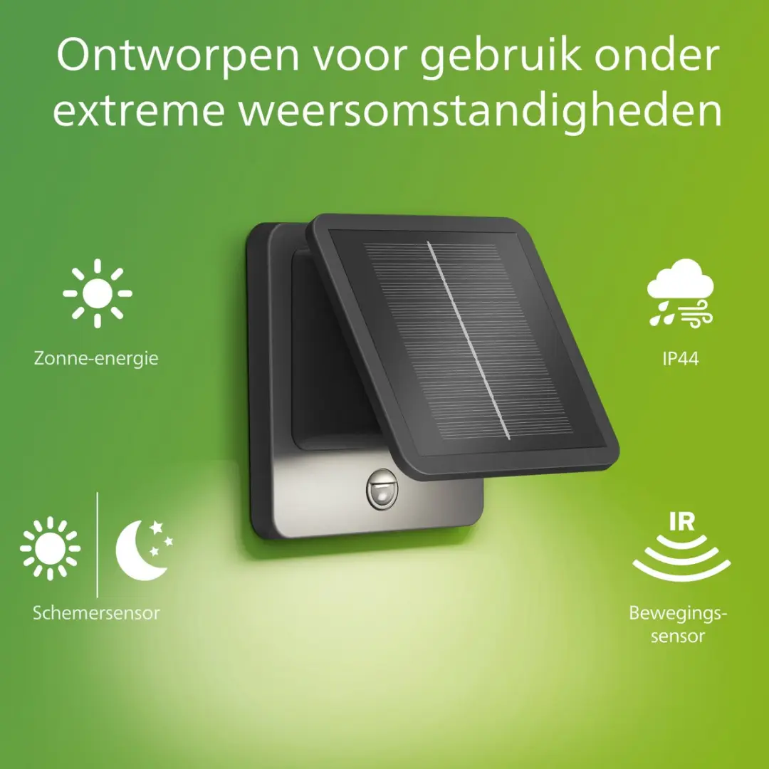 Philips Tavenlor Solar Wandlamp 3.6W - Warmwit - IP44 - Zwart - afbeelding 2 van 6