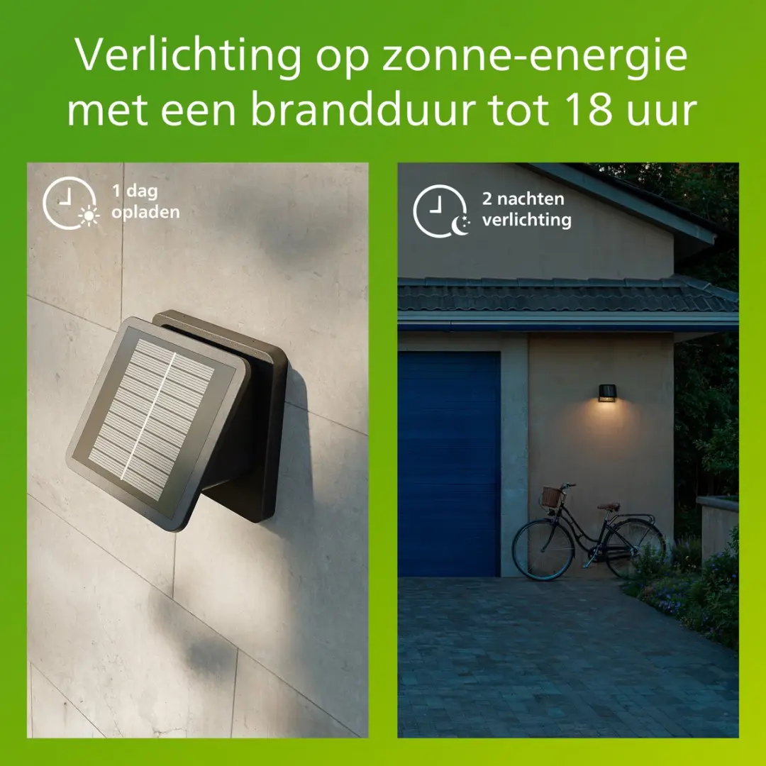 Philips Tavenlor Solar Wandlamp 3.6W - Warmwit - IP44 - Zwart - afbeelding 5 van 6