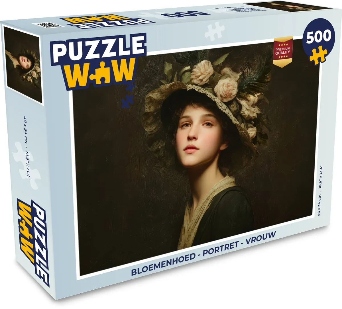 PuzzleWow Bloemenhoed Portret Vrouw Puzzel - 500 Stuks