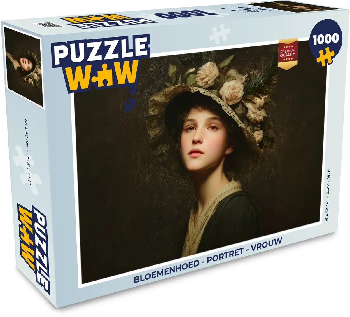 PuzzleWow Bloemenhoed Portret Vrouw Puzzel - 500 Stuks