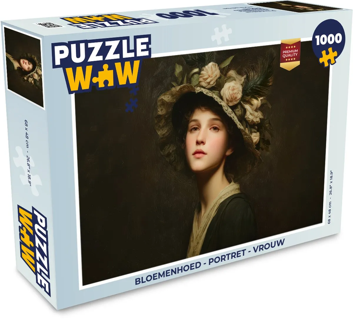 PuzzleWow Bloemenhoed Portret Vrouw Puzzel - 500 Stuks