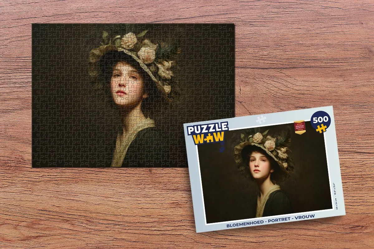 PuzzleWow Bloemenhoed Portret Vrouw Puzzel - 500 Stuks