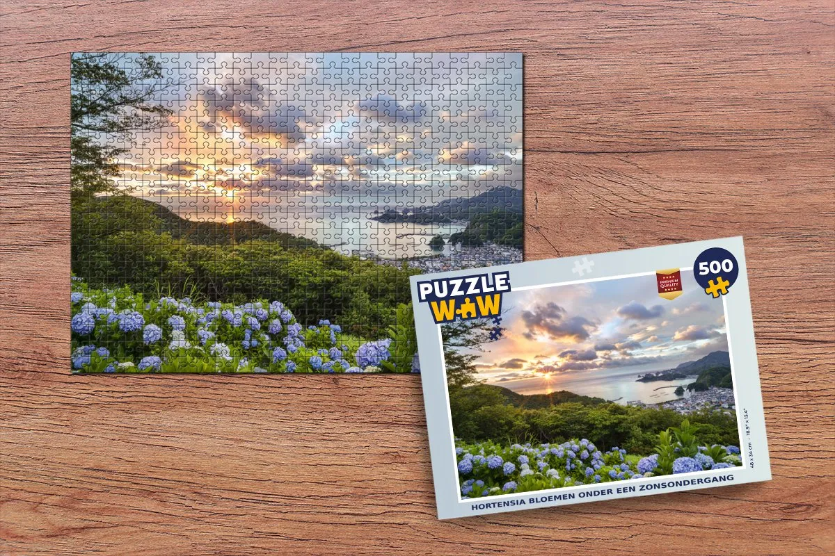 PuzzleWow Hortensia Zonsondergang Legpuzzel 500 Stuks - Multicolor