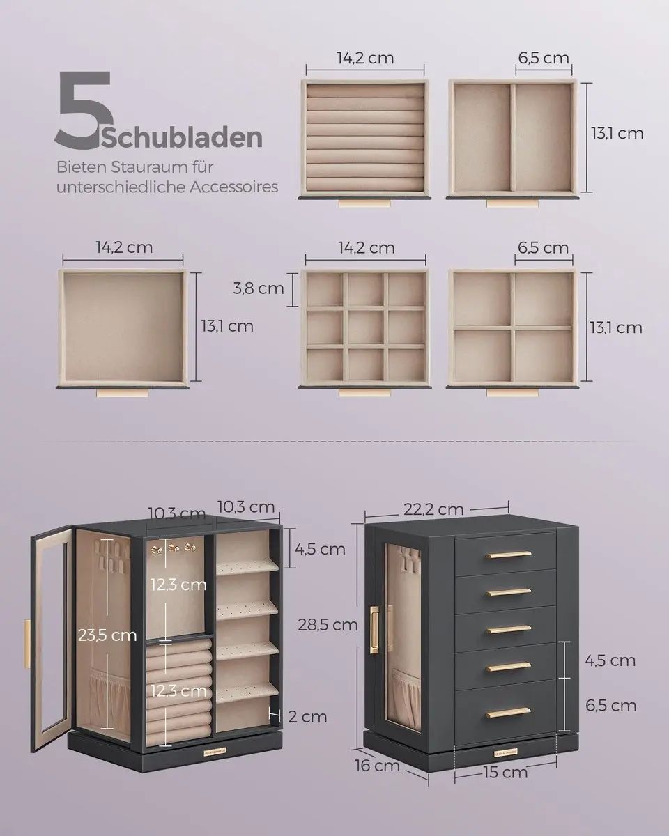 Songmics Sieradendoos 360° - Leigrijs - afbeelding 2 van 3