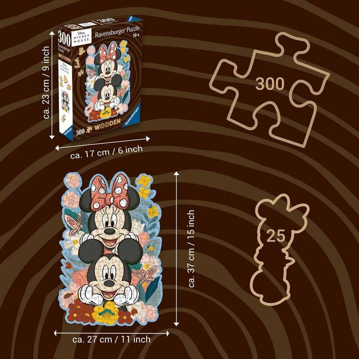 Ravensburger Disney Mickey & Minnie Mouse Houten Puzzel 300 Stuks - Multicolor