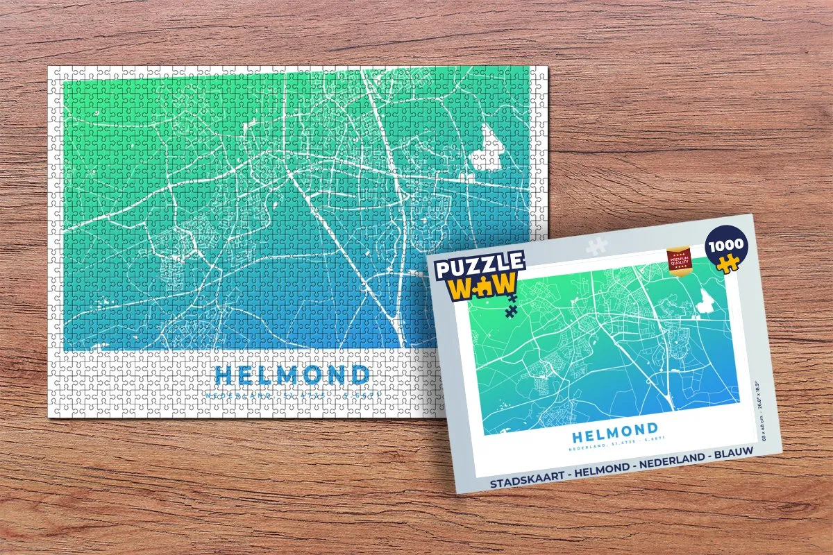 PuzzleWow Stadskaart Helmond Nederland Legpuzzel 1000 Stuks - Multicolor