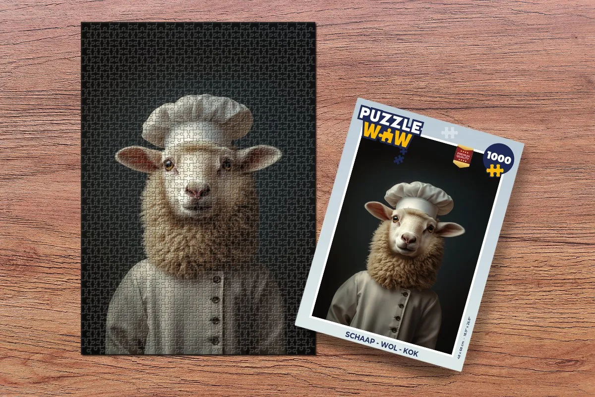 PuzzleWow Wol - Kok Legpuzzel 1000 Stuks - Schaap/Kok
