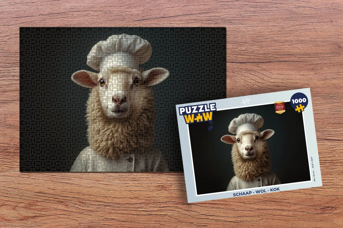 PuzzleWow Wol - Kok Legpuzzel 1000 Stuks - Schaap/Kok